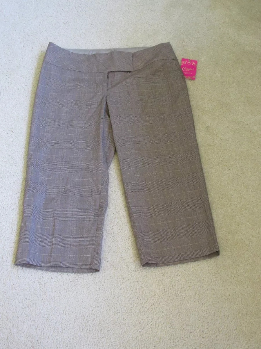 New Women's Candie's Brown & Gold Plaid Dress Capris Cropped Pants Junior  Size 7