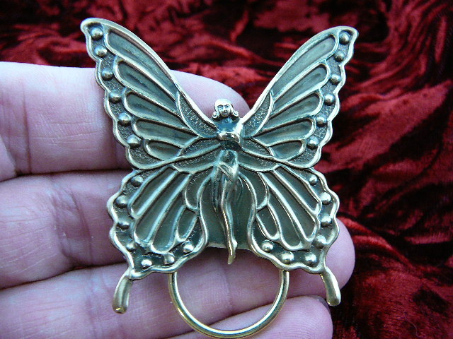 E-435) Woman butterfly fairy with wings Eyeglass pin pendant ID