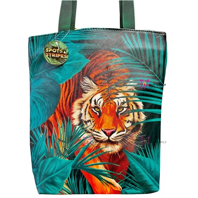DAMEN EINKAUFSTASCHE ANIMAL PRINT BEUTELTASCHE SCHULTERPUNKTE & STREIFEN GROSSE KATZE TIGER