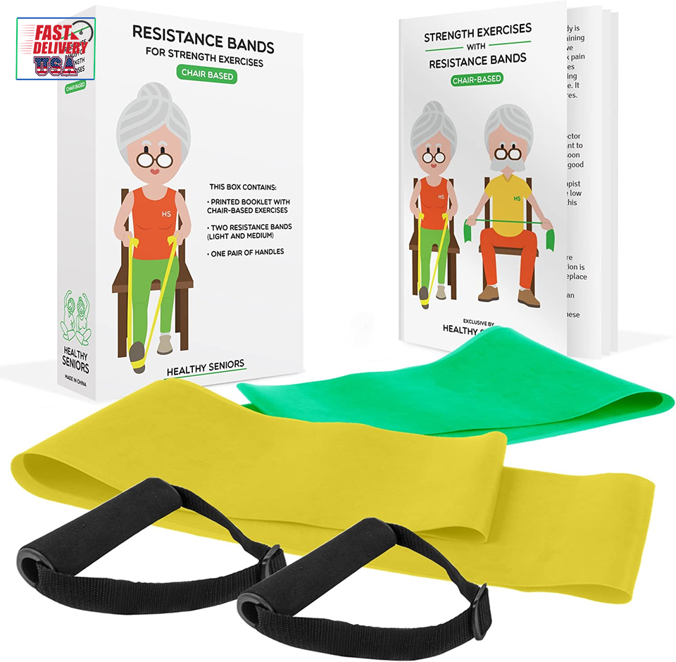 Chair Exercises for Seniors Two Resistance Bands, Handles, and