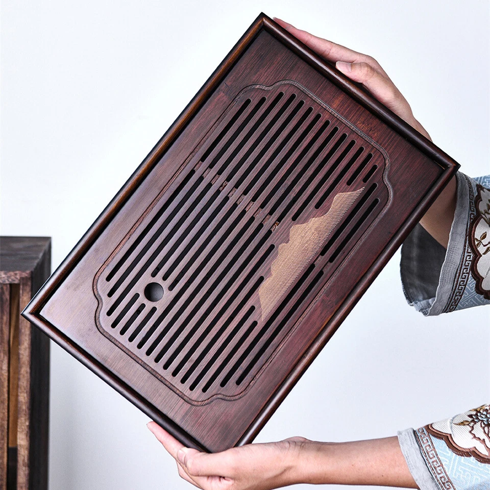 Bandeja de bambú depósito bandeja para servir mesa de té china para juego de té de kungfu rectangular Foto 3 de 4