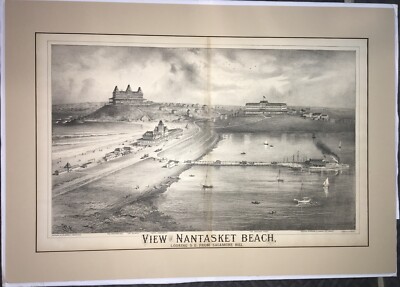 Original 1879 Hull Nantasket Bird s Eye View Map,Antique,Old,Mass,MA,Beach Atlas