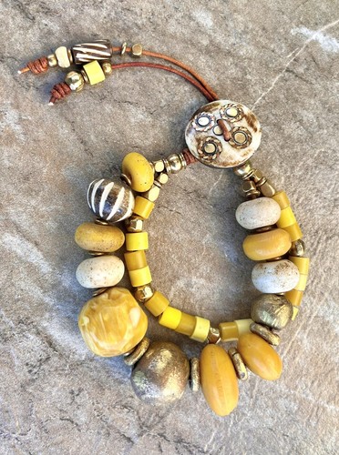 Boho Bracelet Java Glass, African Tribal Beads and Vintage Resin - Picture 3 of 14