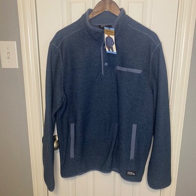 Eddie Bauer Mens Large Sweater Fleece Pullover Blue Snap Mock Neck NWT
