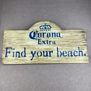 Corona Extra Find Your Beach Bar Sign Display 27.5"x14.5" Faux Wood Resin
