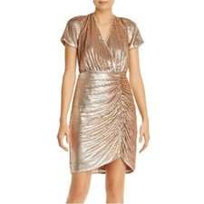 Aidan Mattox Champagne Gold Cocktail Dress Sequined Short Sleeve Sheath Size 10