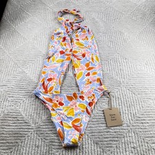 Stone Fox Swim One Piece Swimsuit Women's L Floral Blue Orange Halter NWT beach