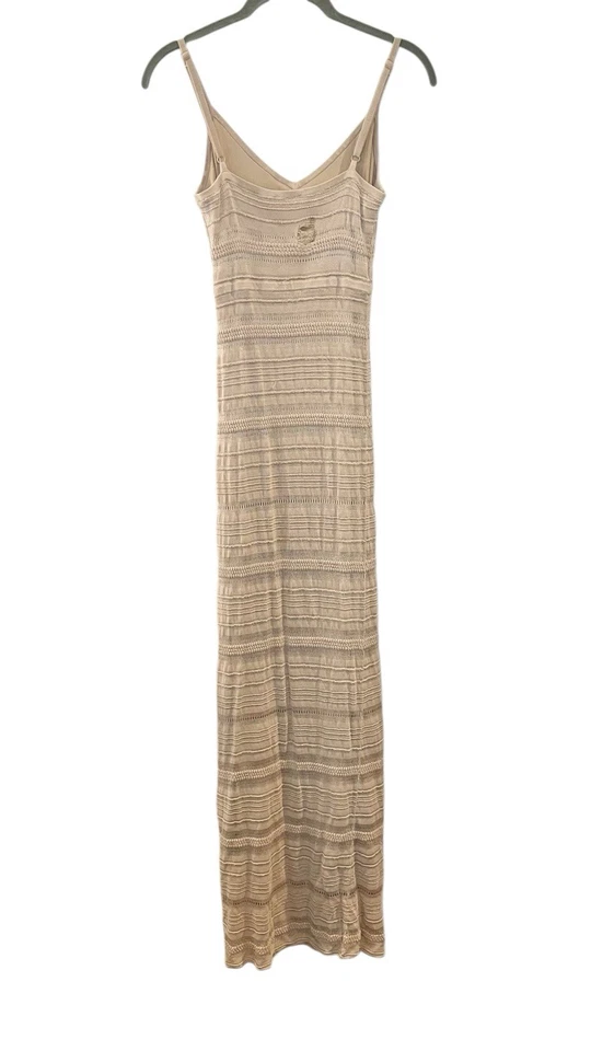 Bebe Y2K Beige Knit Striped V-Neck Slip Maxi Dress Beach Tan Bodycon SP FLAW - Image 2 of 4