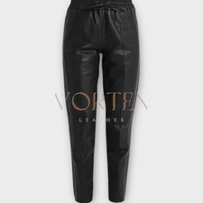 Women's LaceUp Clouser Style Black Leather Trouser Real Lambskin Leather Trouser