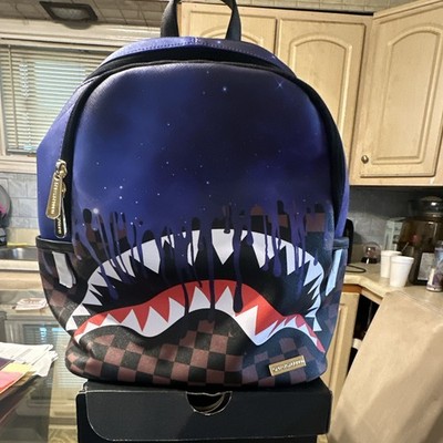 Sprayground Limited Edition Shark Mouth Checkered Zip Backpack Blue
