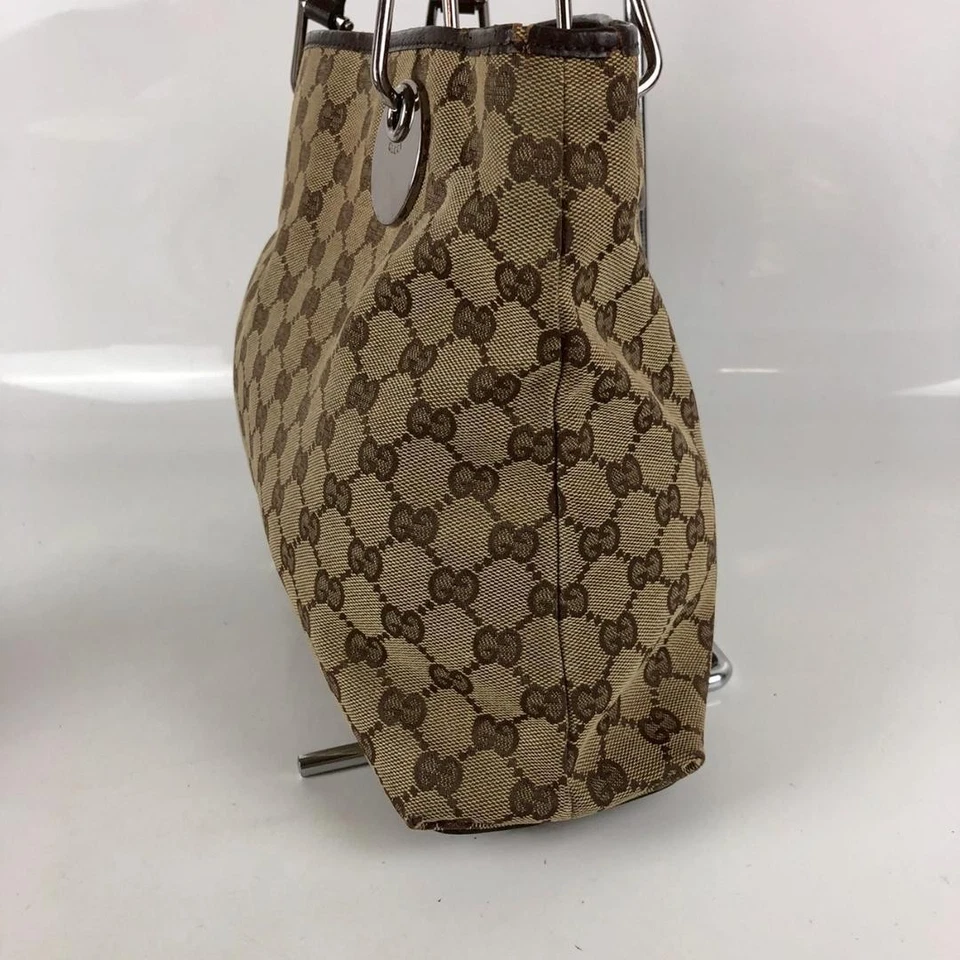 Vintage Gucci Tote Shoulder Hand Bag Beige Leather GG Purse Authentic Silver - Image 3 of 4