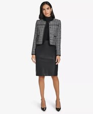 Calvin Klein Women's Tweed Blazer Jacket Black White Size 6