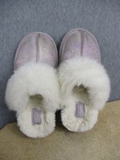 UGG Slippers Girls Size 13 Purple Glitter Shearling Suede Furry Lined Slip On