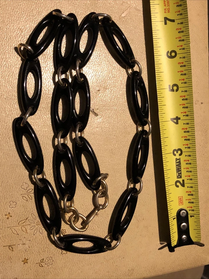 ¿Acrílico Hippie Boho años 60 de colección? ¿Plástico? Declaración Collar NEGRO tono dorado 28"" Foto 3 de 4