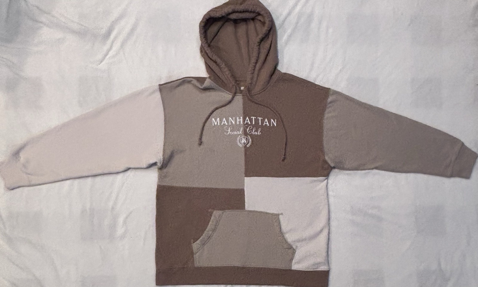 Hollister Y2K VTG Retro HoodieCream Brown Hooded Sweatshirt Color block Men SZ M