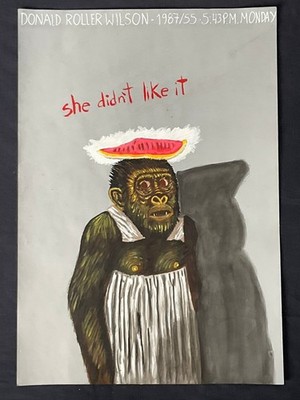 donald roller drawing and painting on old paper signed stamped vintage