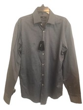 Hugo Boss Men's Sharp Fit Geometric Print Long Sleeve Dress Shirt 16-36/37 Gray