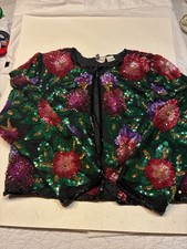 Laurence Kazar Vintage 100 Silk Floral Sequin and Beaded Evening Jacket