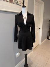 Urban Outfitters Phoebe Corset Dress Black Satin - Women SMALL  