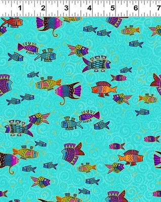 Laurel Burch OCEANIA clothworks Y4704 33M Aqua blue tropical Fish BTHY