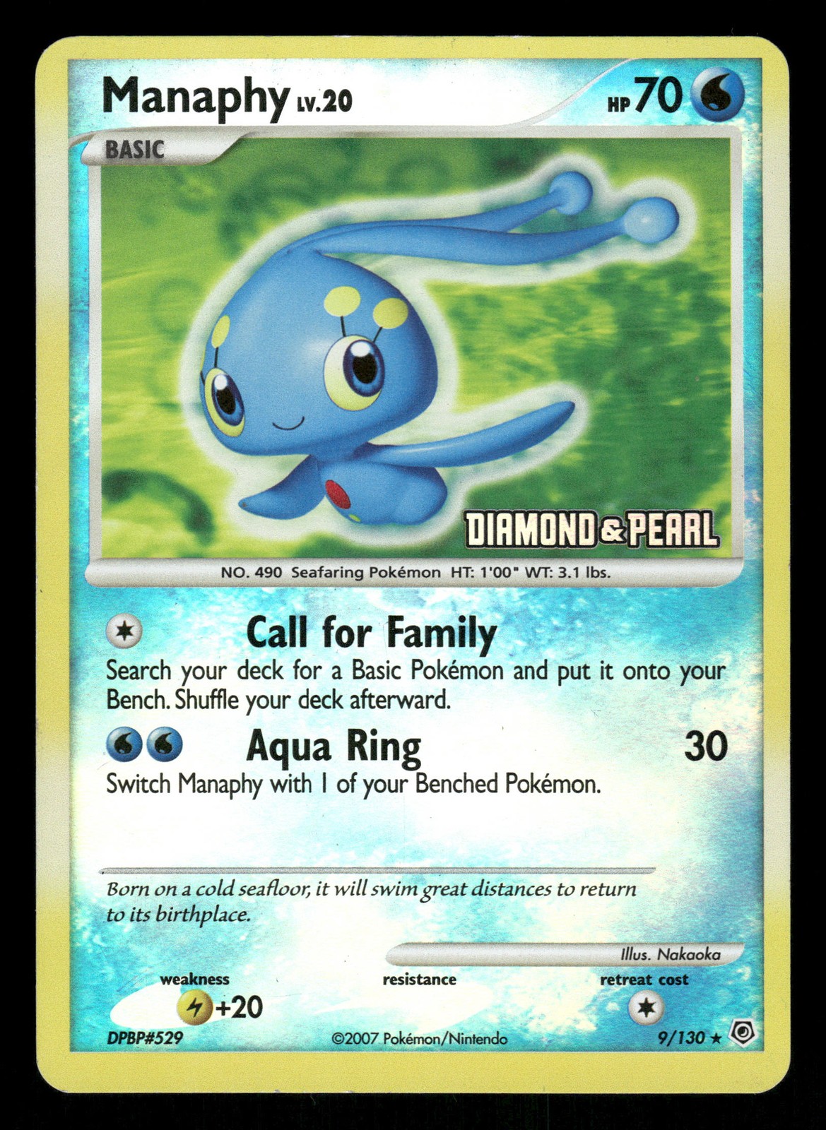 Pokemon Manaphy Holo Rare Diamond and Pearl 9/130 LP Reverse Holo Stamped