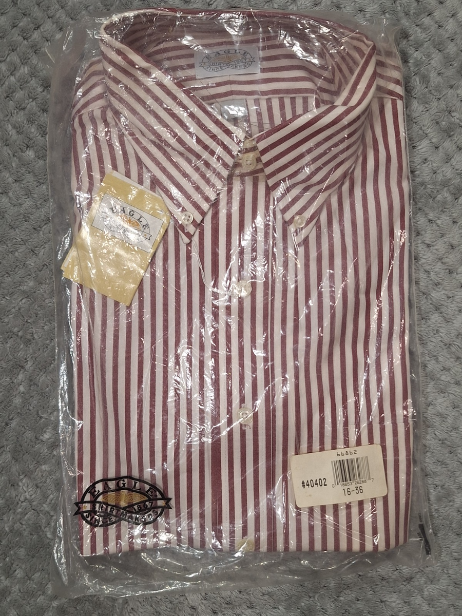 Eagle Shirtmakers Mens 16 36 Dress Shirt Burgundy White Stripe Pinpoint Oxford