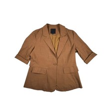 Mina Self Women s Brown Blazer Jacket Small 3/4 Sleeve Linen Blend Career Casual