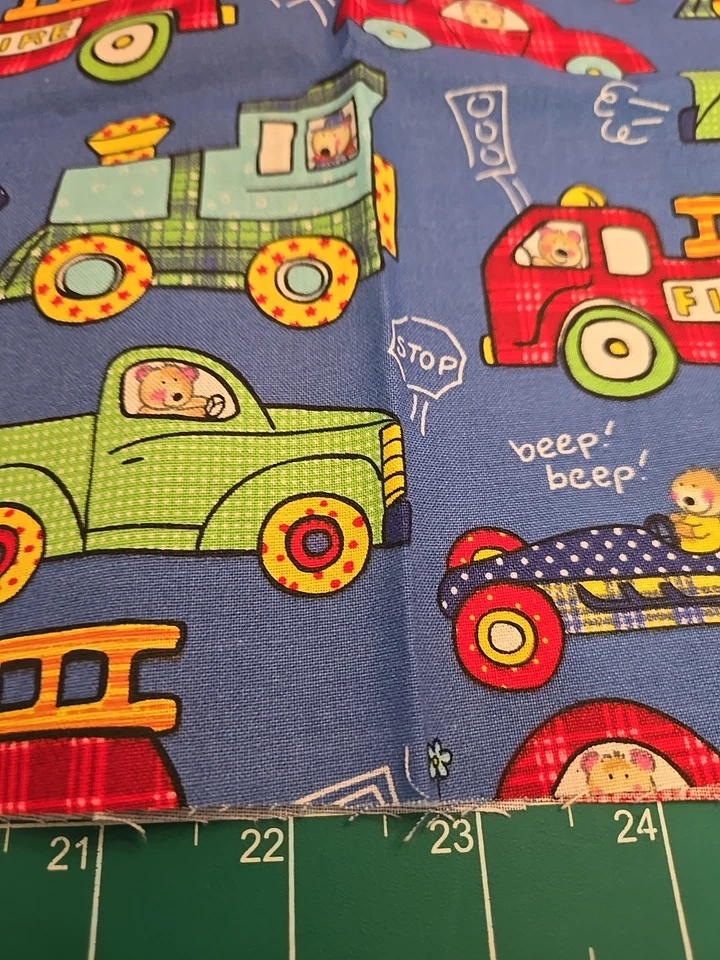 1 Yard 2005  Dena Designs Fabric Lil Ones Train Fire Truck Truck Cars Cotton New - Image 3 of 4