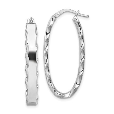 Sterling Silber rhodiniert gewellter Rand 5 mm ovale Form Creolen 3,6 gm