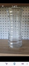 Clear glass vase with a ribbed texture 10" Tall small chip see photos