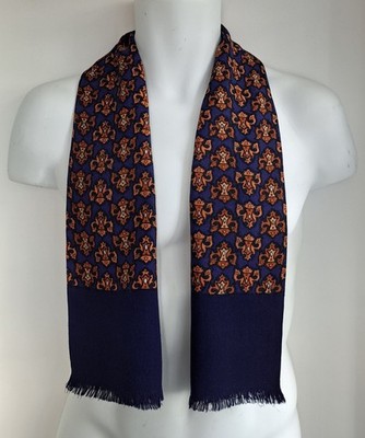 Vintage 60er Jahre Herren Schal blau Fransen geometrisch gemustert (462E)