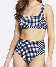 NWT Lands' End Draper James Bikini Swimsuit Blue Gingham Sz 10