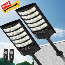 Solar Street Lights Outdoor Waterproof, 2 Pack High Lumen 5H 2 Pack, Black 