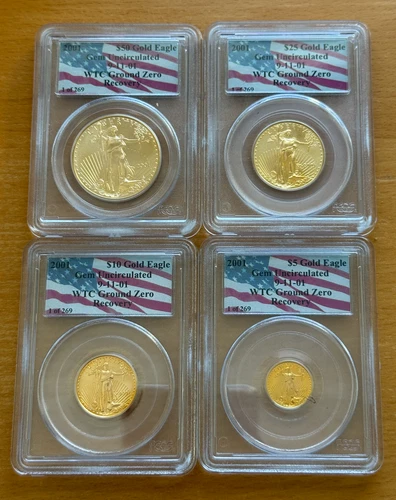 US 2001 Full 1.85 oz Gold 4 Coin Full Eagle Set PCGS GEM UNC WTC Ground Zero