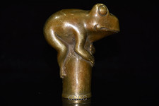 Rare Chinese Retro Bronze Frog Cane Walking Stick Head Handle Accessories