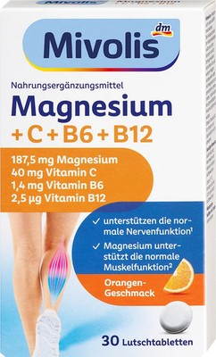 Mivolis Magnesium+Vitamin C+Vitamin B6+B12, Lutschtabletten 30 St, 45 g, neu&ovp