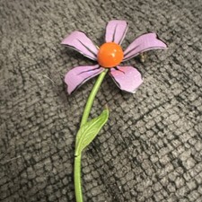 Purple Orange Green Enamel Metal Flower Brooch Pin Flowers & Plants Theme