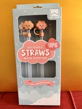 WELLNESS Reusable Straws With Toppers & Brush, 9pc  NEW