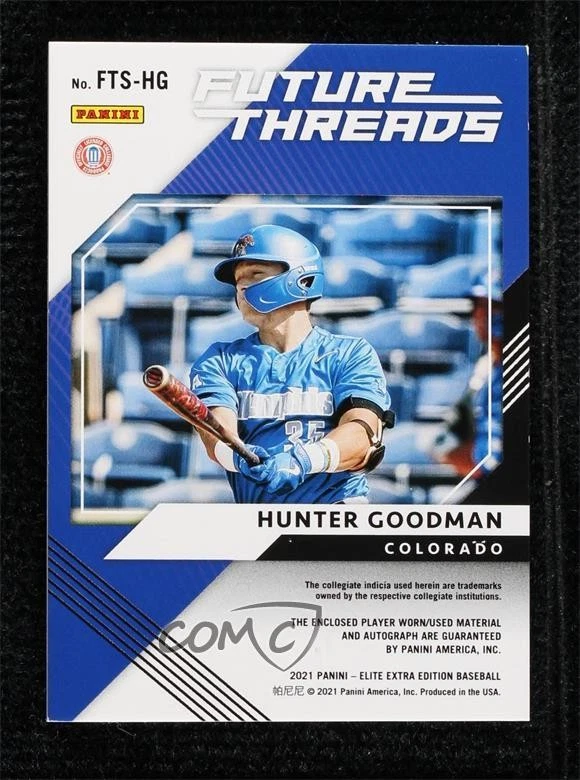 2021 Elite Extra Edition Future Threads Signatures Gold /10 Hunter Goodman Auto - Image 2 of 2