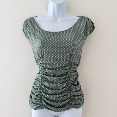 Y2K Max Studio Green Geometric Ruched Top Indie M Early 2000s Going Out Coquette
