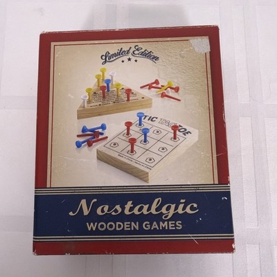 Nostalgic Wooden Classic Games Tic-Tac-Toe & Solitaire Peg Board Travel Games