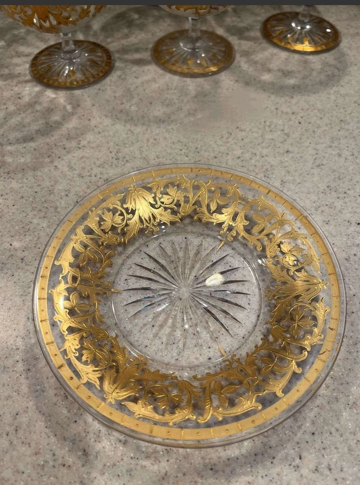 Juego de 15 platos de postre y entremeses de vidrio con incrustaciones doradas de 5,5" vintage Foto 3 de 4