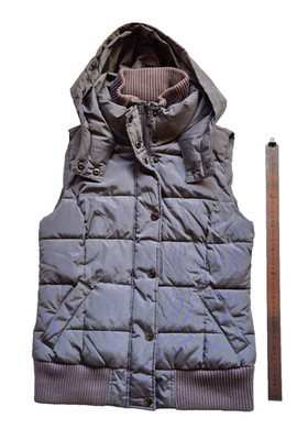 Esprit Grey Hooded Puffer Vest Zipper Quilted Jacket Size EUR 36 38 US 6 UNISEX