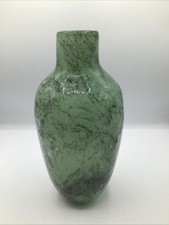 Art Glass Vase Hand Blown Green With Black Flecks Signed J N 2001