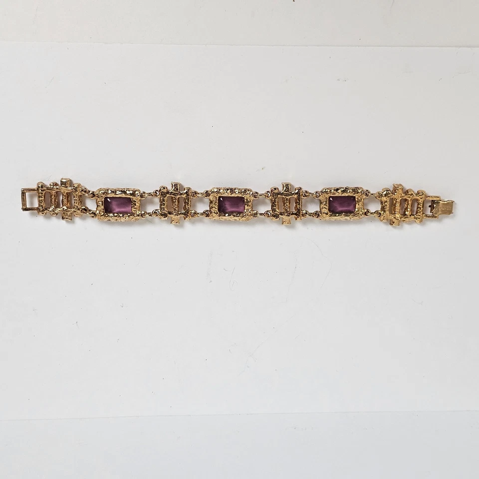 Brazalete vintage Sarah Coventry crepúsculo púrpura cristal amatista estrás 1973 Foto 4 de 4