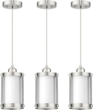 3 Pack Modern Pendant Lights for Kitchen Island, Brushed Nickel Lamp Farmhouse
