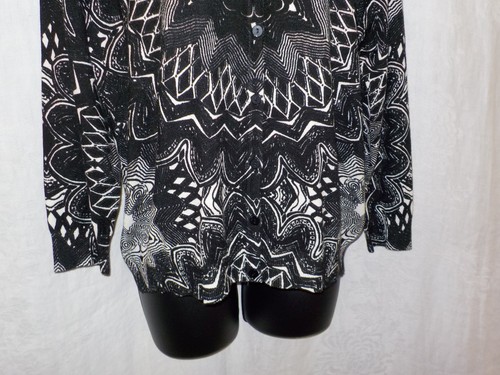 Joseph A. Cardigan Size L NWT Black Medallion Geometric Rayon Blend 3/4 Sleeve - Picture 3 of 12