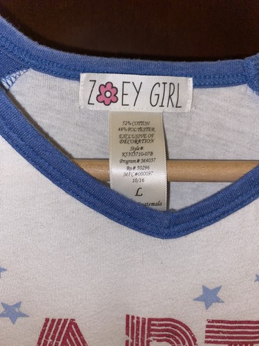 Girl's Short Sleeve Top Zoey Girl Size Large July 4th USA 1776 Pre Owned EUC - Picture 2 of 4