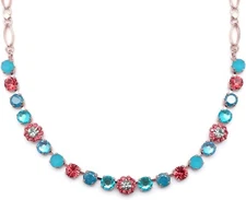 Mariana Bird of Paradise Rose Gold Necklace Aqua & Pink Crystal Flower 1911 NWT