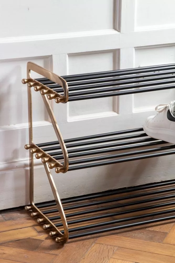 Three Tier Black Brass Shoe Rack dazzling design for hallway porch boot room
